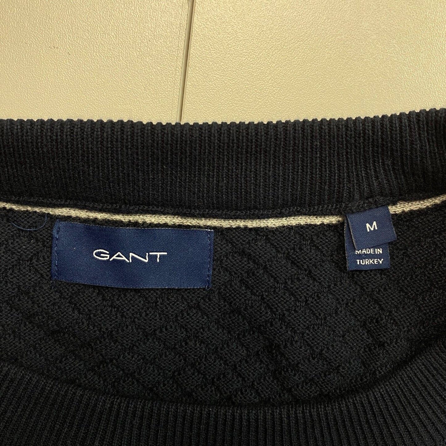 GANT Navy Blue Texture Crew Neck Sweater Pullover Size M