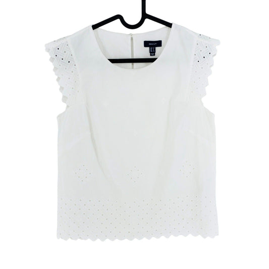 GANT White Broderie Anglaise Crew Neck Blouse Size EU 34 UK 6 US 4