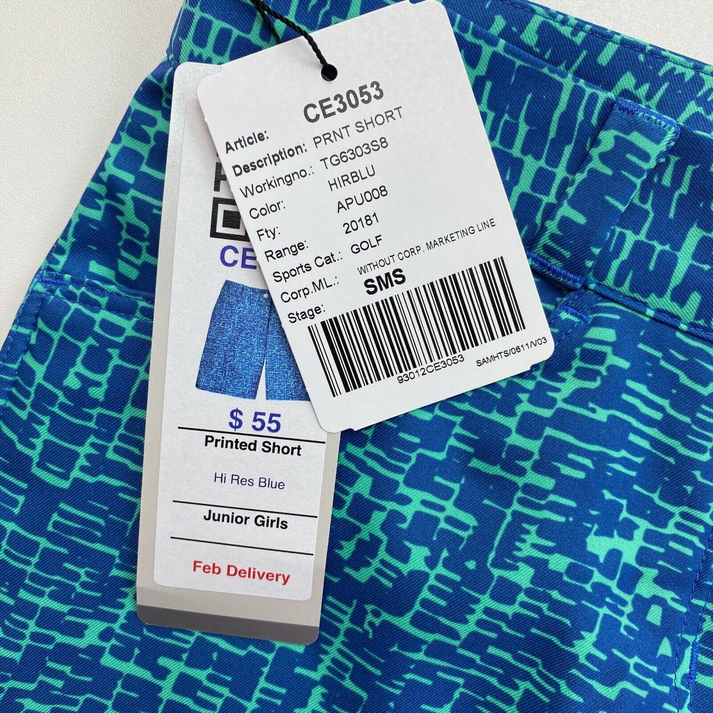 Adidas Golf Junior Girls Blue Printed Shorts Size S 9 - 10 Years