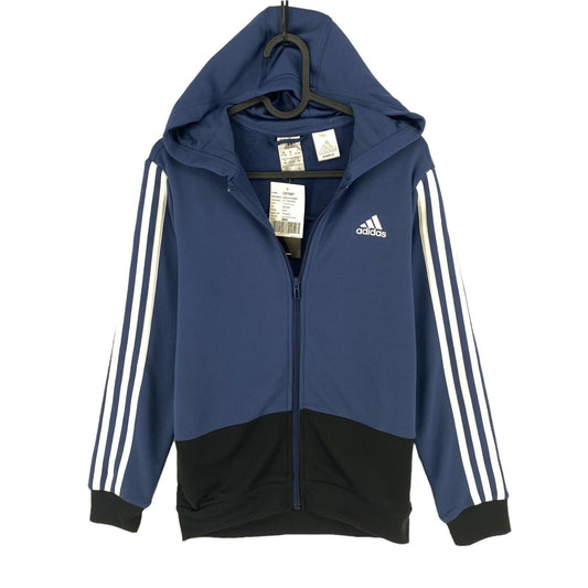 Adidas Boys Blue 3 Stripes Full Zip Hoodie Sweater Pullover Size 11 - 12 Years