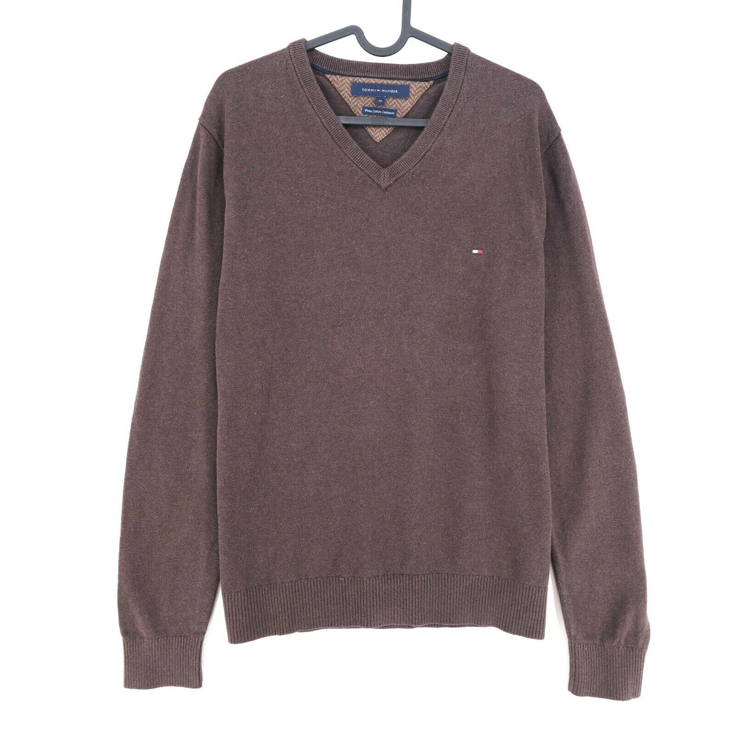 Tommy Hilfiger Brown V Neck Cotton Cashmere Blend Sweater Pullover Size M