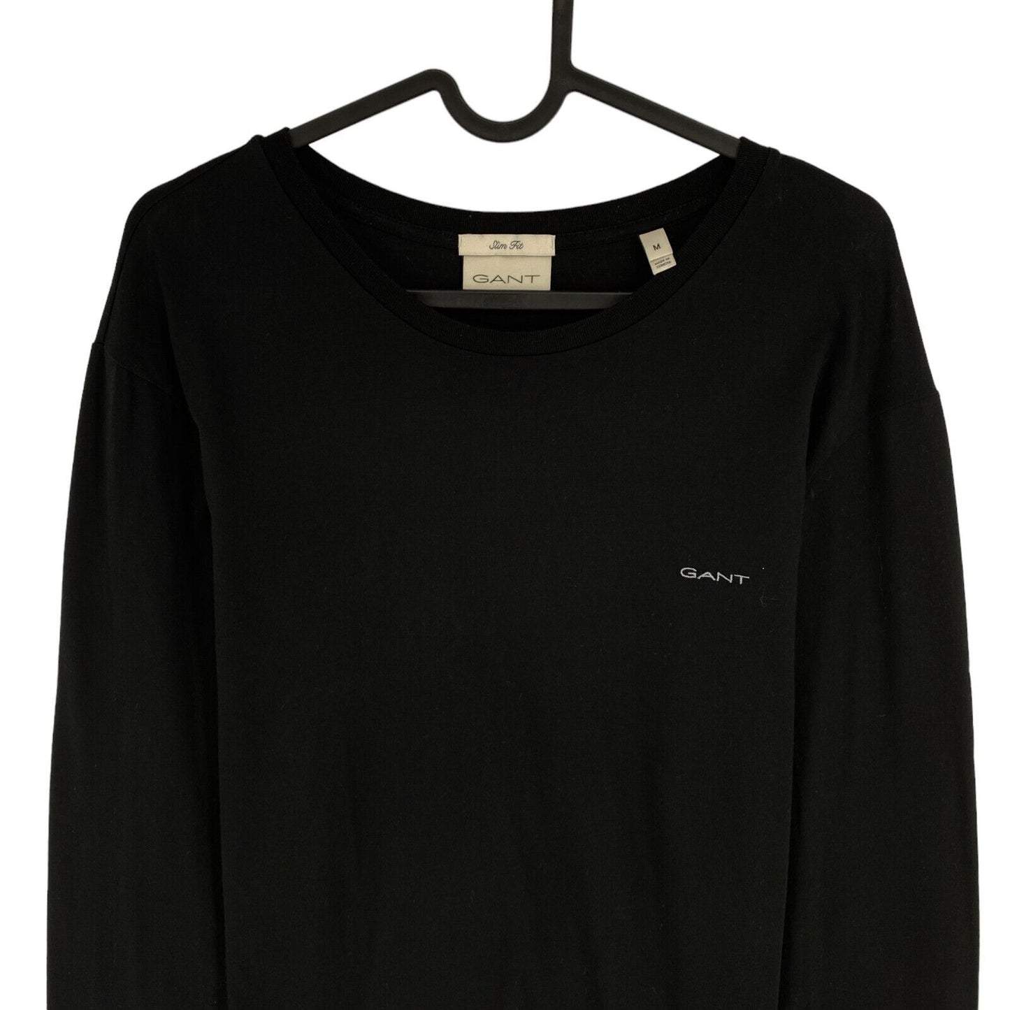 GANT Black Mercerized Jersey Slim Fit Long Sleeves Crew Neck T Shirt Size M