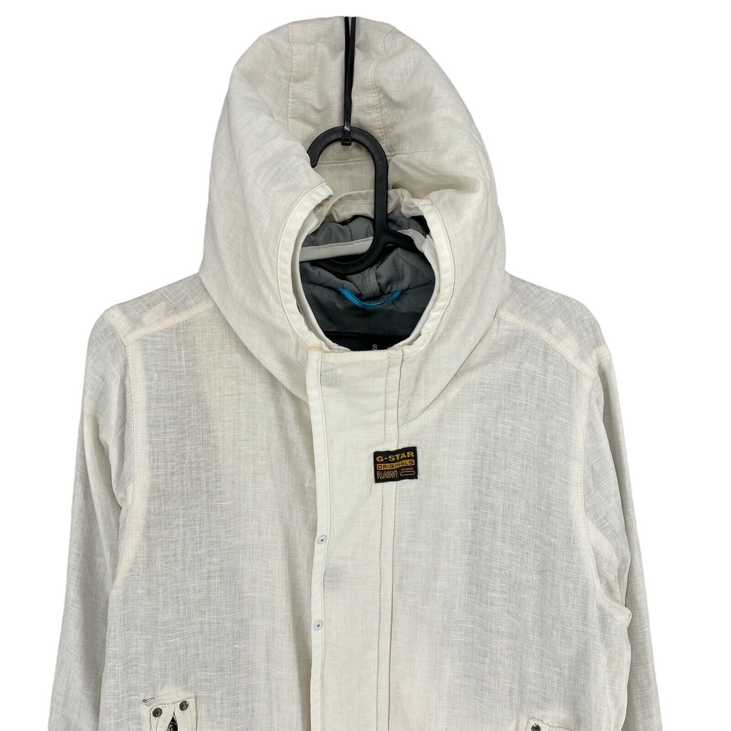 G-STAR RAW White 100% Linen Hooded Parka Jacket Size S