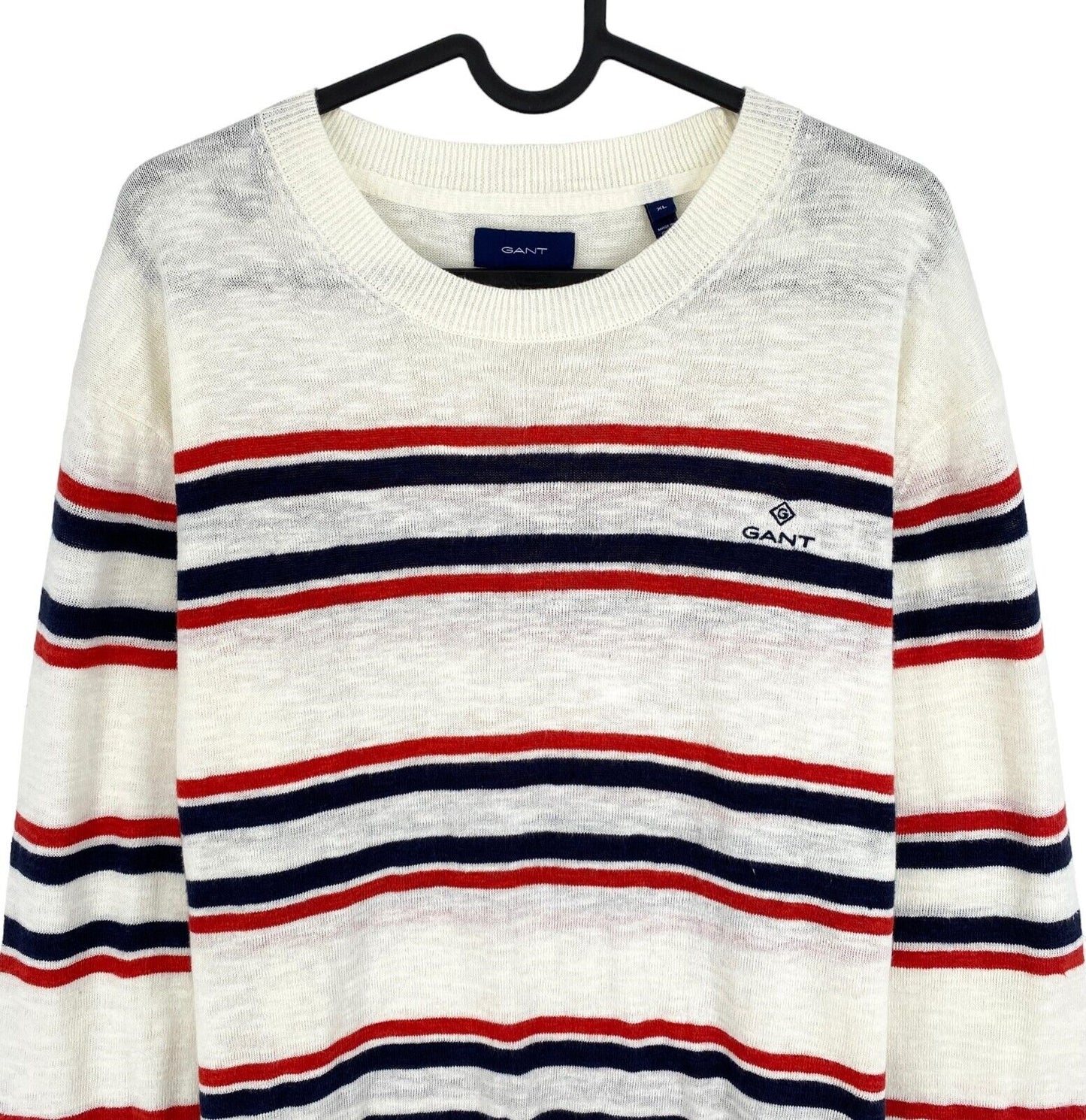 GANT White Colored Stripes Crew Neck Sweater Pullover Size XL