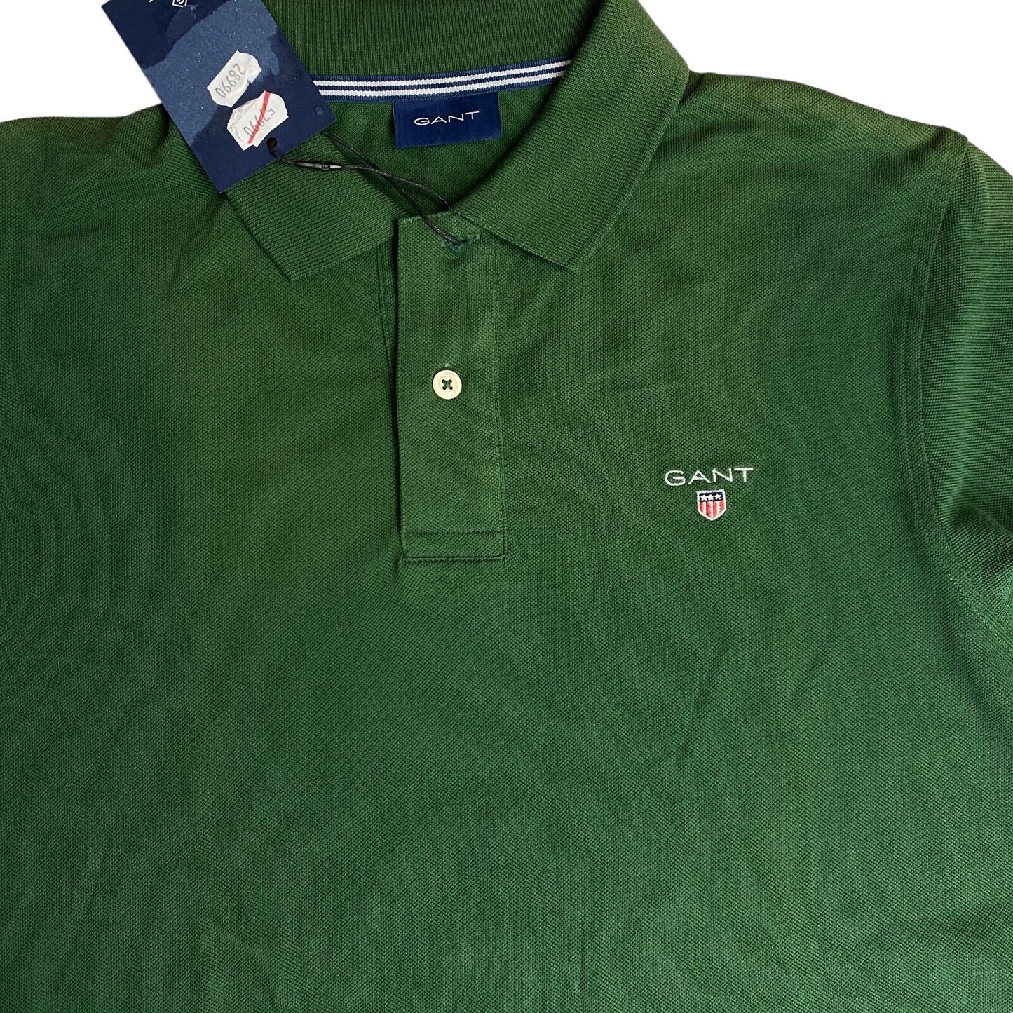 GANT Dark Green Solid Pique Long Sleeve Rugger Polo Shirt Size S