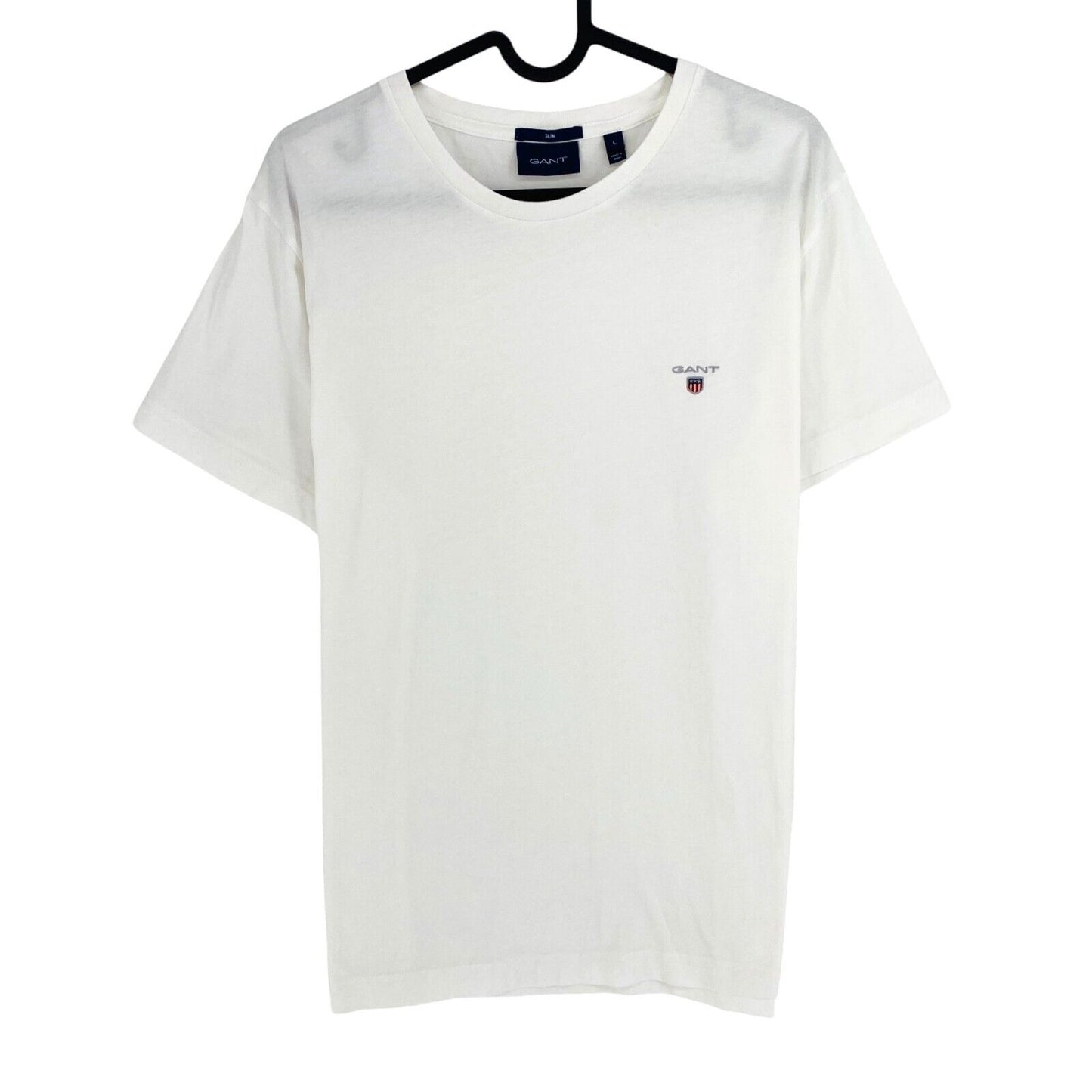 GANT Men White Original Slim Fit Crew Neck Short Sleeve T Shirt Size L