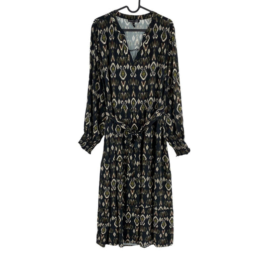 Smashed Lemon Women Black Printed Long Sleeves Belted Dress Size XL EU 42 UK 12