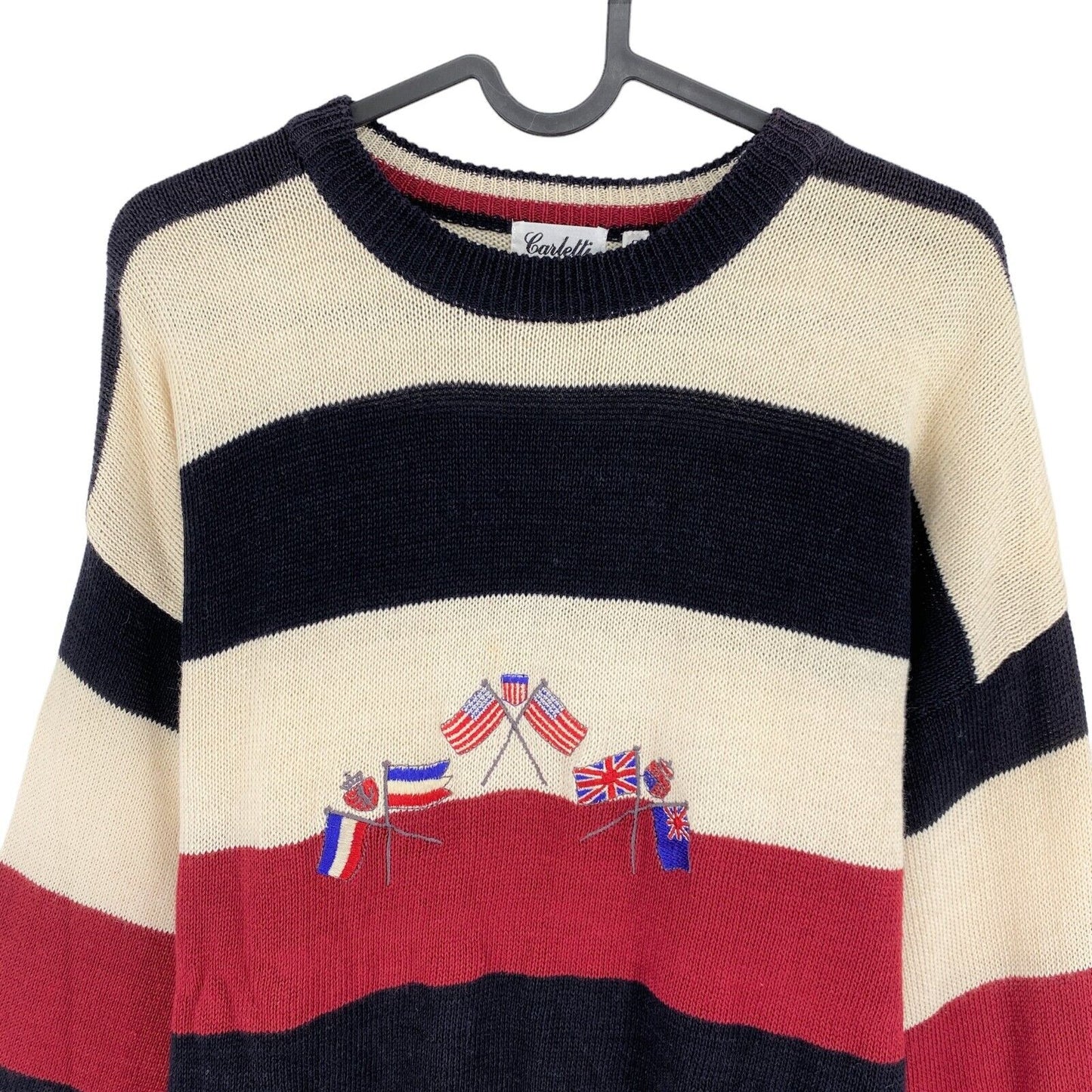 Cosby Vintage Retro 90s Carletti Beige Striped Sweater Pullover Size S