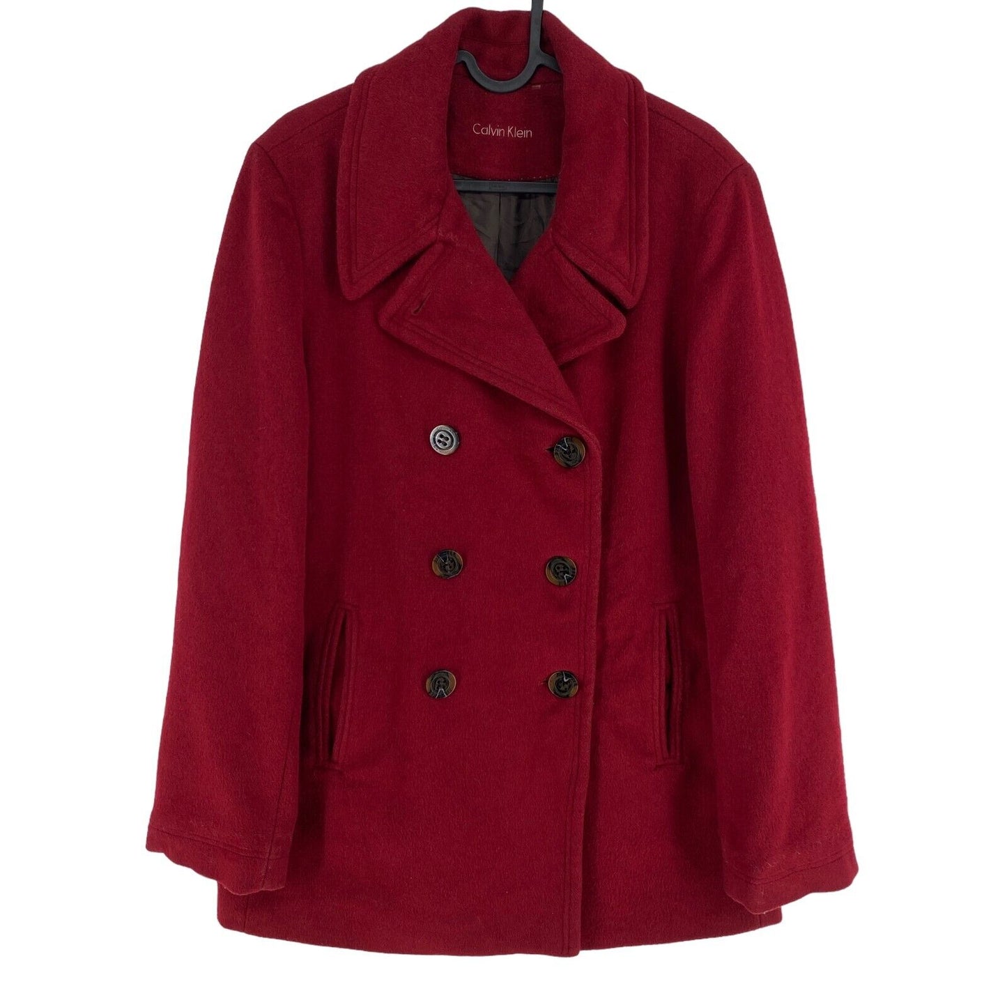 Calvin Klein Red Wool Blend Pea Coat Jacket Size XL