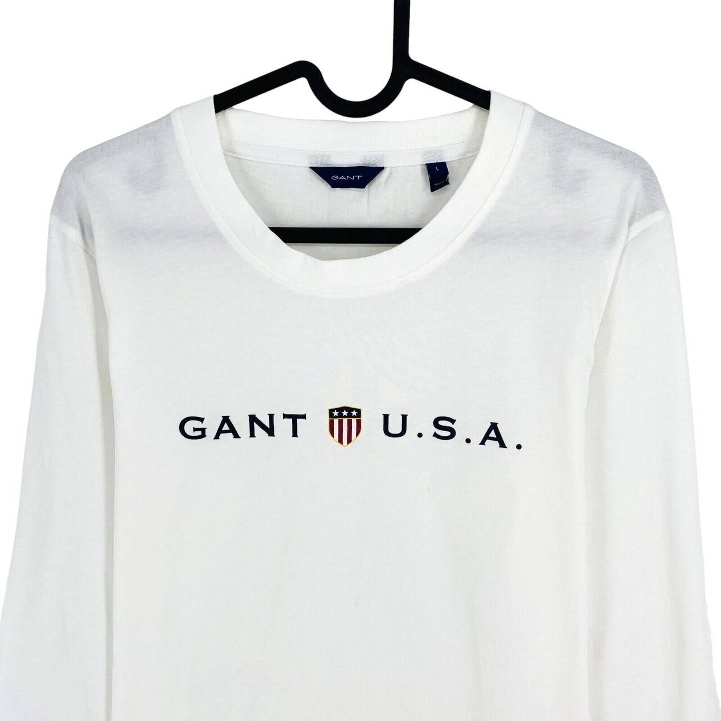 GANT White Logo Crew Neck Long Sleeves T Shirt Size L