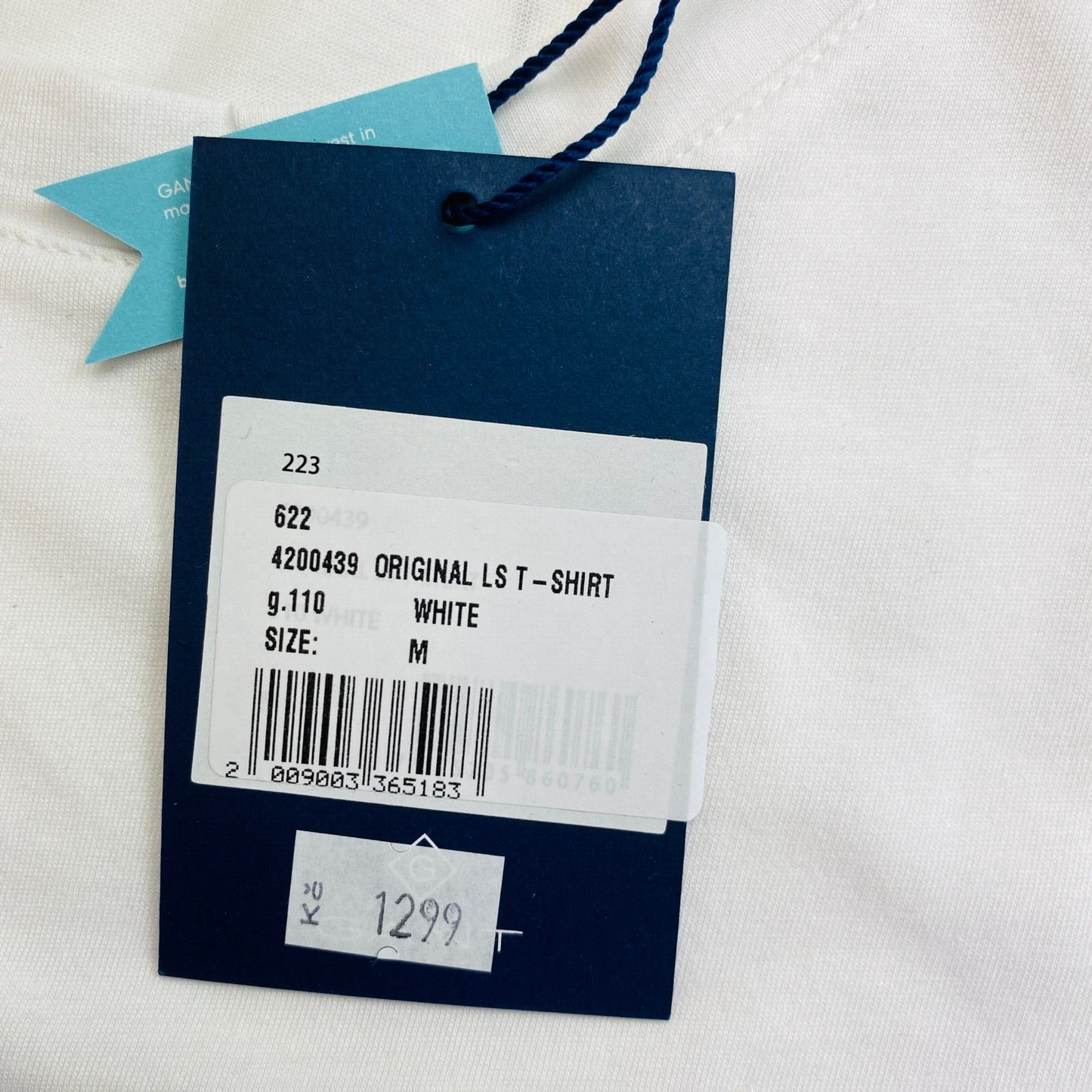 GANT Original T-Shirt mit Rundhalsausschnitt und langen Ärmeln, Größe M, Weiß