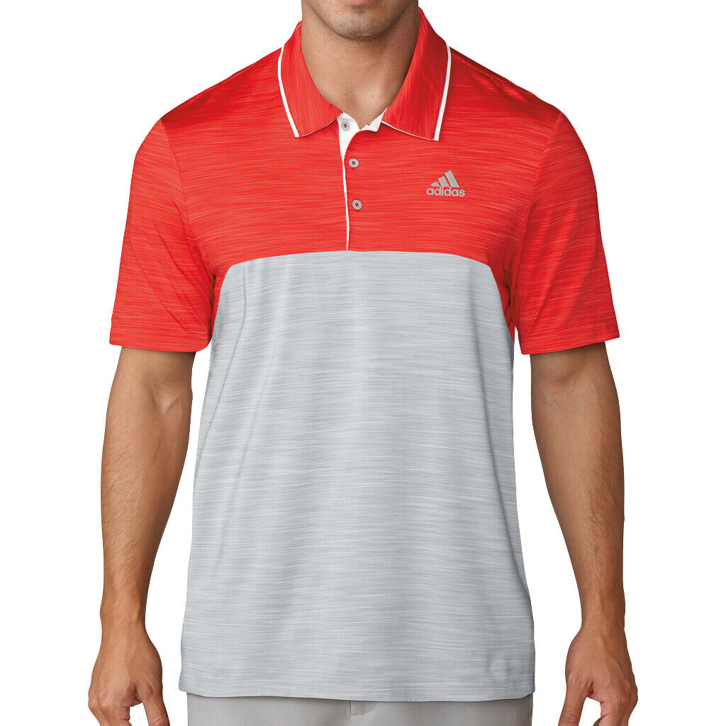 Adidas Golf Red Grey Regular Fit Polo Shirt Top Size M