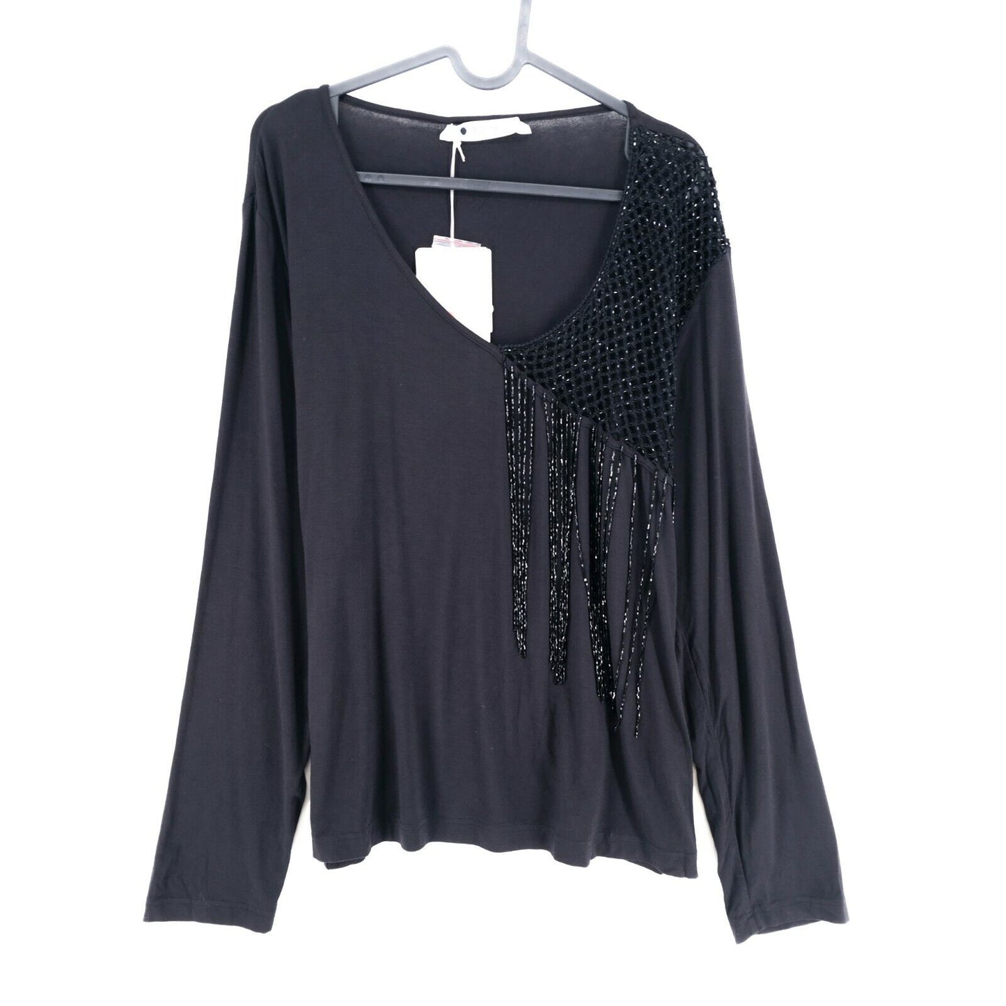 PERSONA Noir Col V Manches Longues Blouse Top T Shirt Taille L