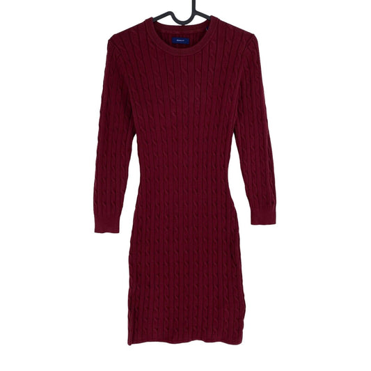 GANT Dark Red Stretch Cotton Cable Knit Long Sleeves Dress Size XS