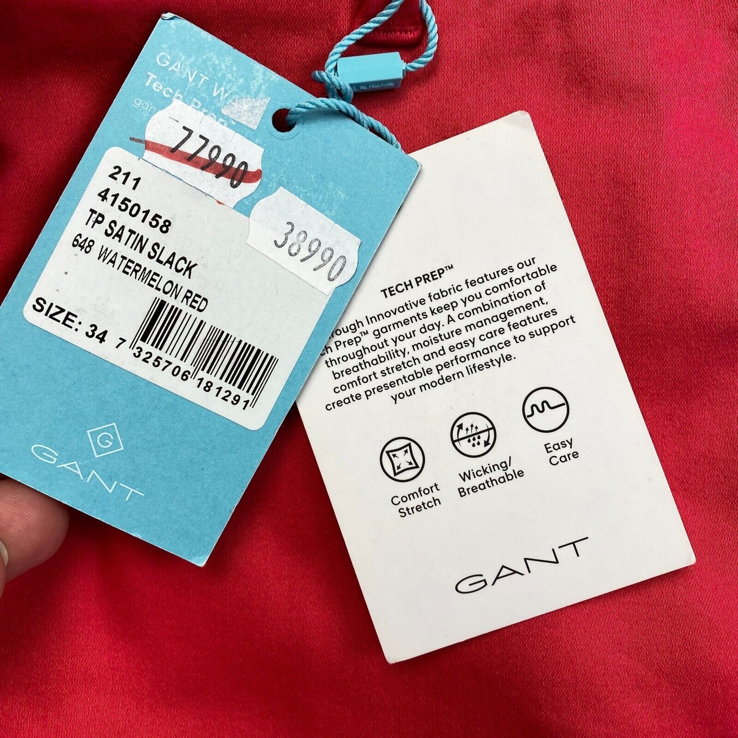 GANT Pinkish Red TP Satin Slacks Hose Hose Größe EU 34 UK 6 US 4