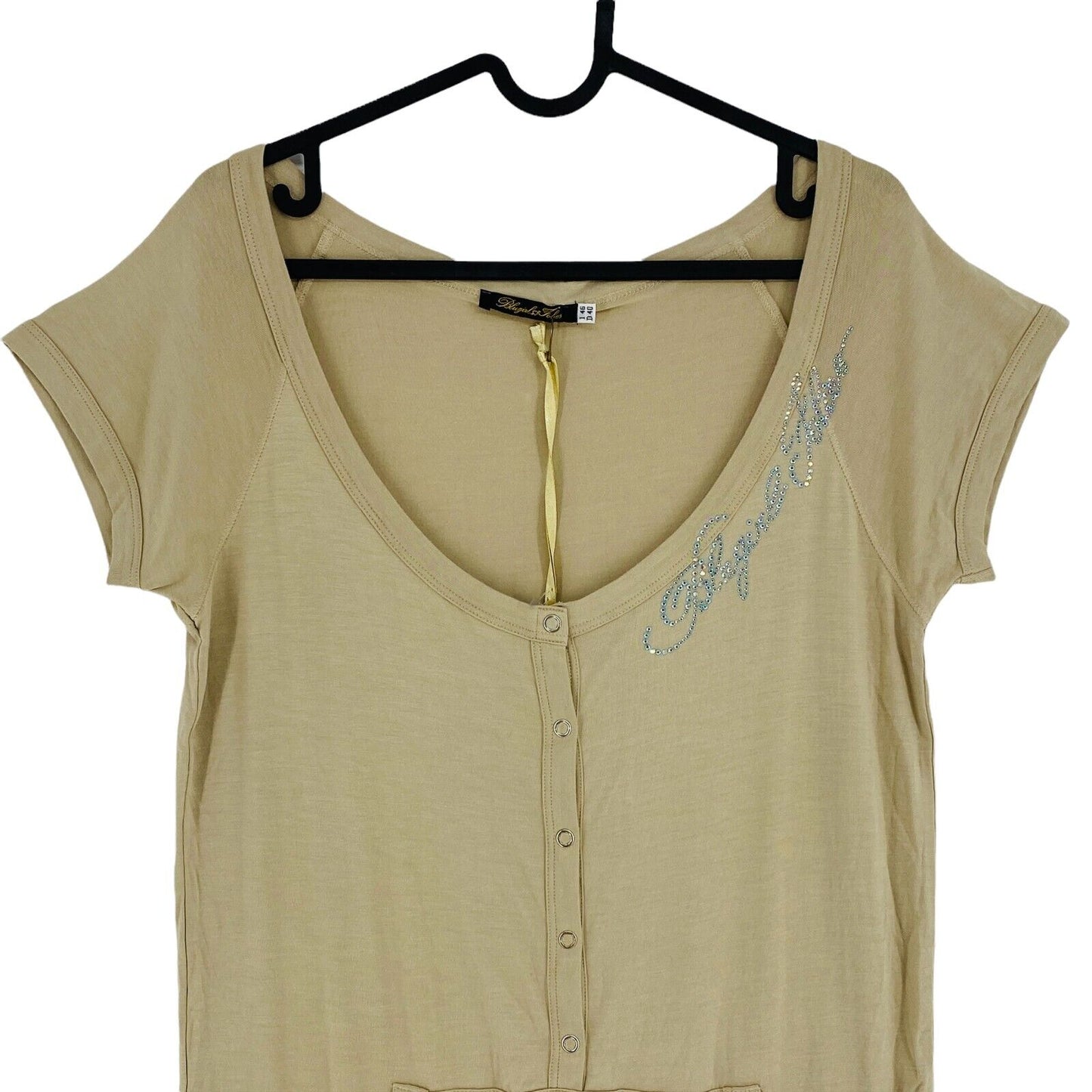 RPR €178 BLUGIRL FOLIES Beige Round Neck Top Blouse Size IT 46 EU 42 UK 14 US 12