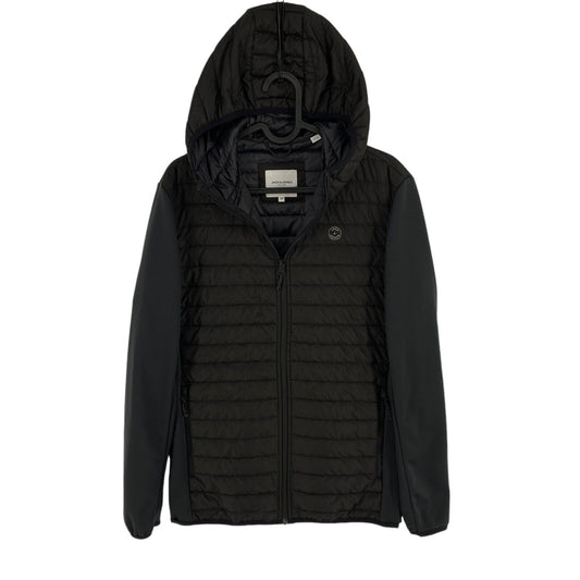 JACK&JONES Men Black Multi Quilted Hooded Jacket Coat Size XS