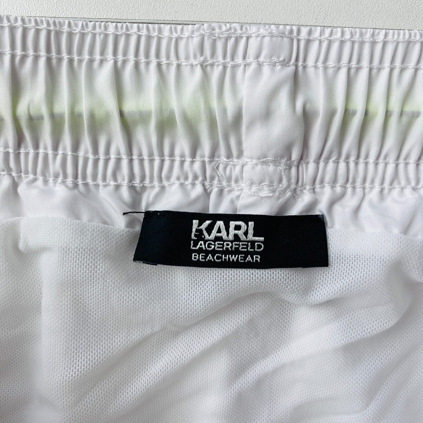 Karl Lagerfeld Beachwear Mens White Green Regular Fit Swimming Shorts Size M