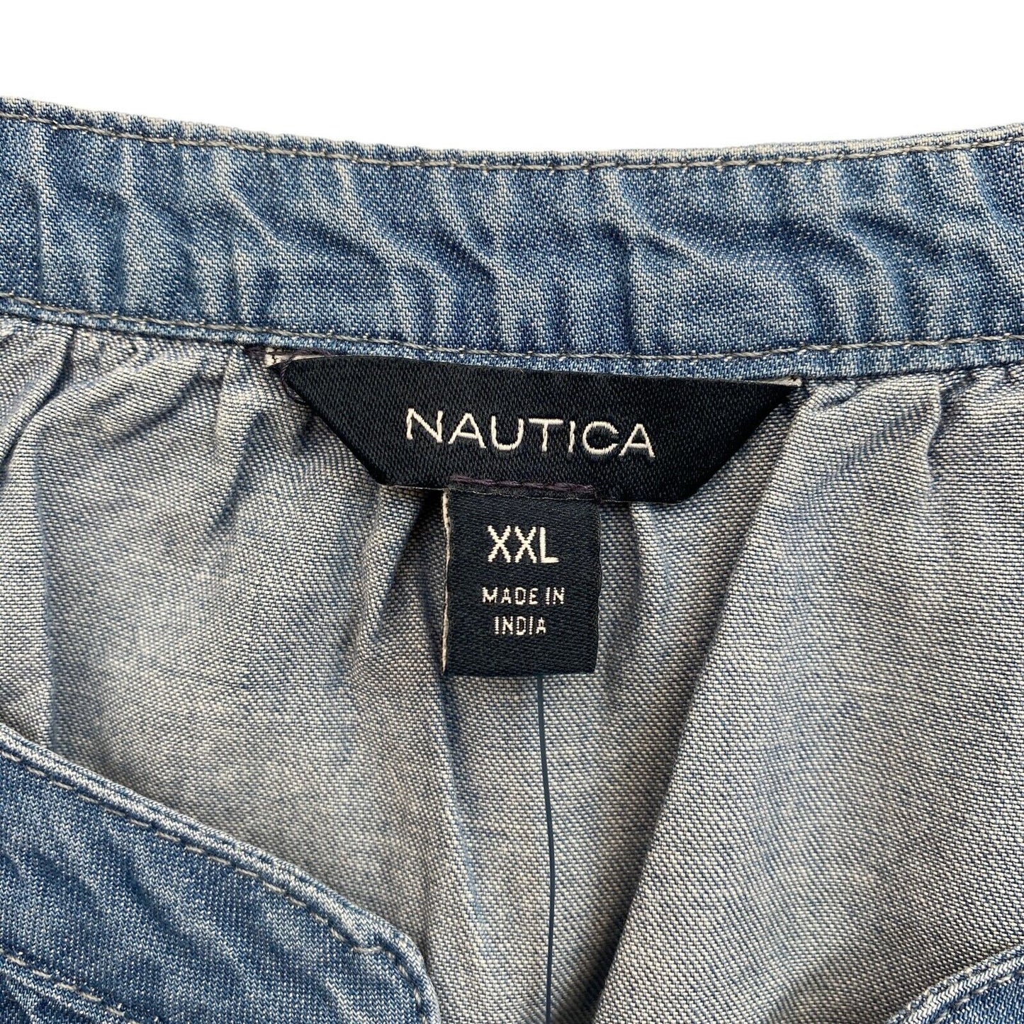 NAUTICA Dunkelblaue Bluse, 100 % Baumwolle, V-Ausschnitt, Größe 2XL XXL