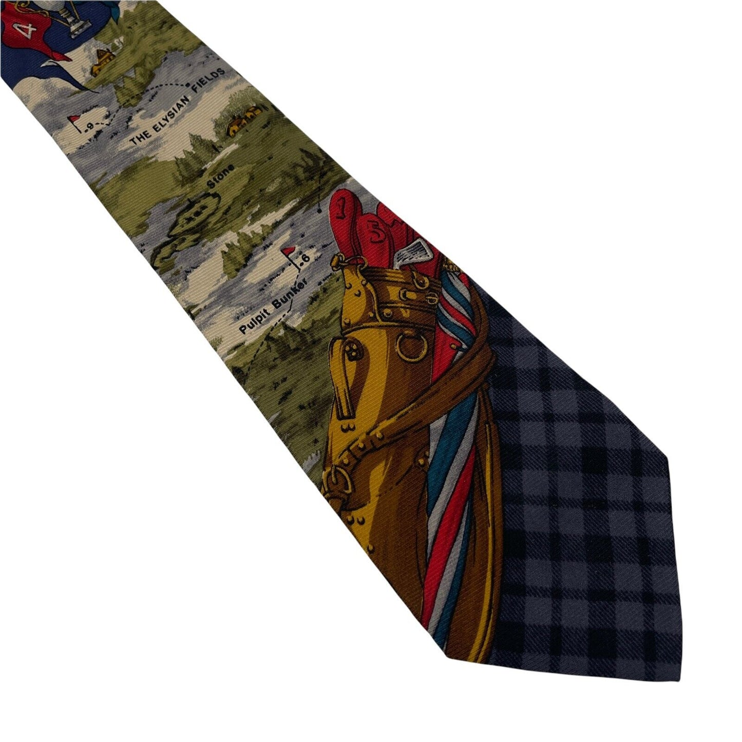 Vintage GANT Blue Golf Course Painting 100% Silk Hand Made Tie