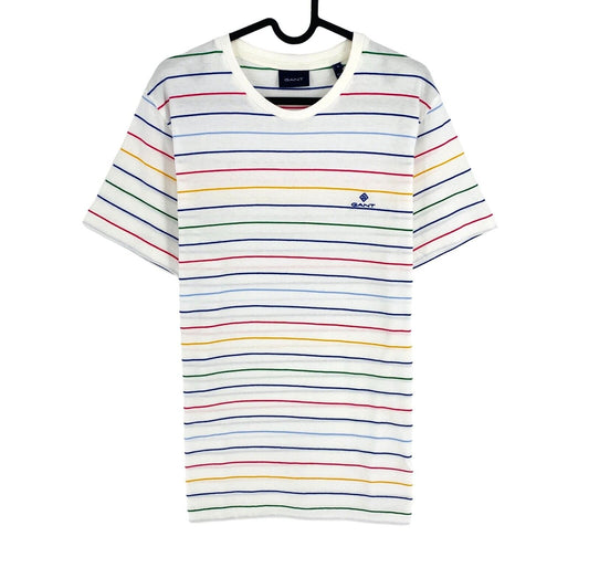 GANT Men White Striped Crew Neck Short Sleeves T Shirt Size M