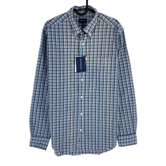 GANT Blue Tech Prep Indigo Check Regular Fit Shirt Size M 39/40 15.75