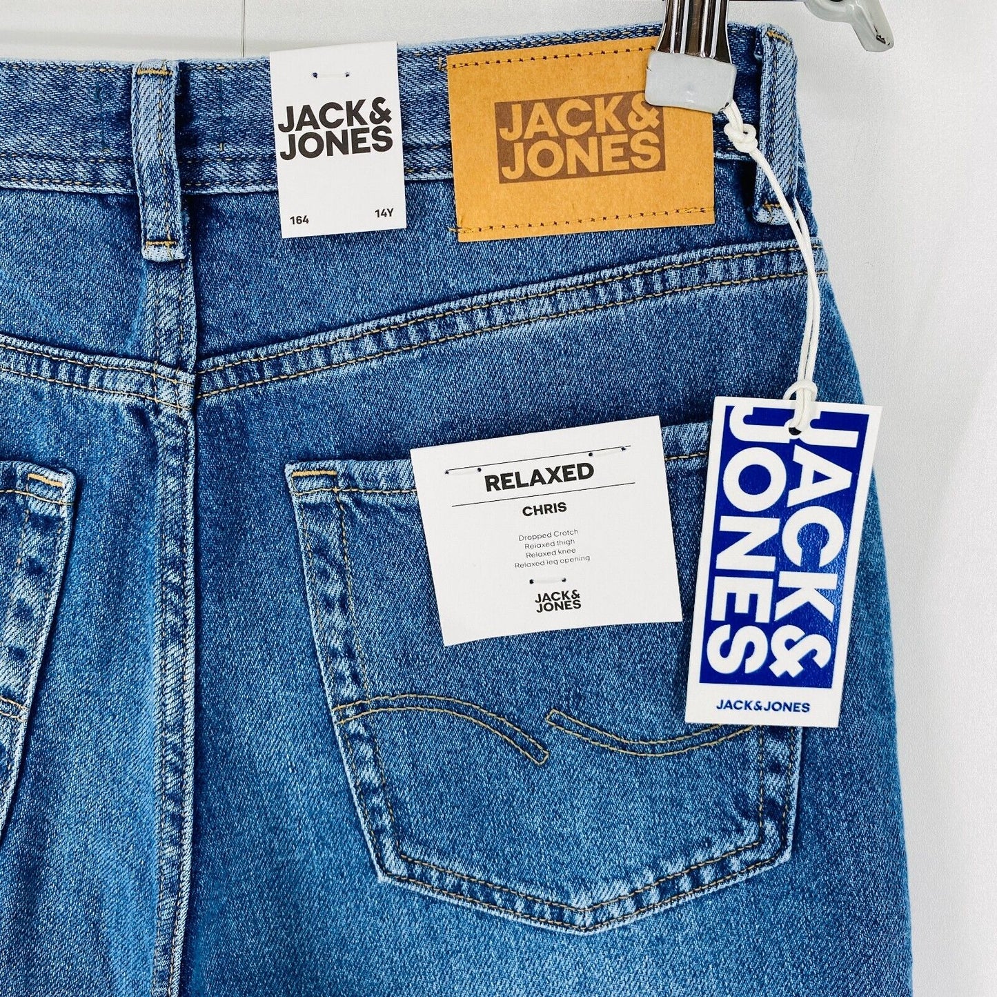 JACK & JONES CHRIS Boys Blue Relaxed Straight Fit Jeans 14 Years 164 cm. W28