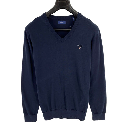 GANT Marineblauer klassischer Pullover aus Baumwolle mit V-Ausschnitt, Größe XL