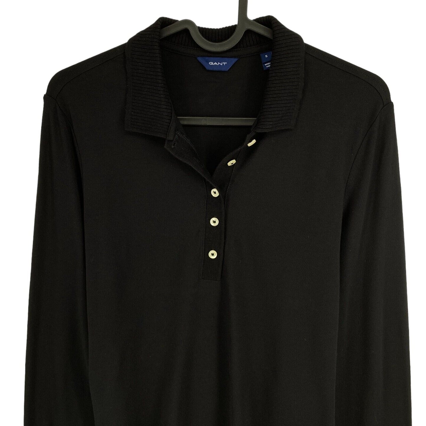 GANT Black Detail Collar Pique Polo Shirt Size S