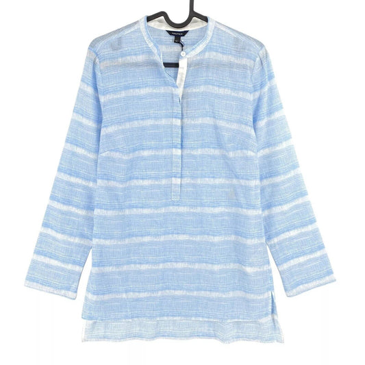 NAUTICA Women Light Blue Striped 100% Cotton Flared Shirt Size S