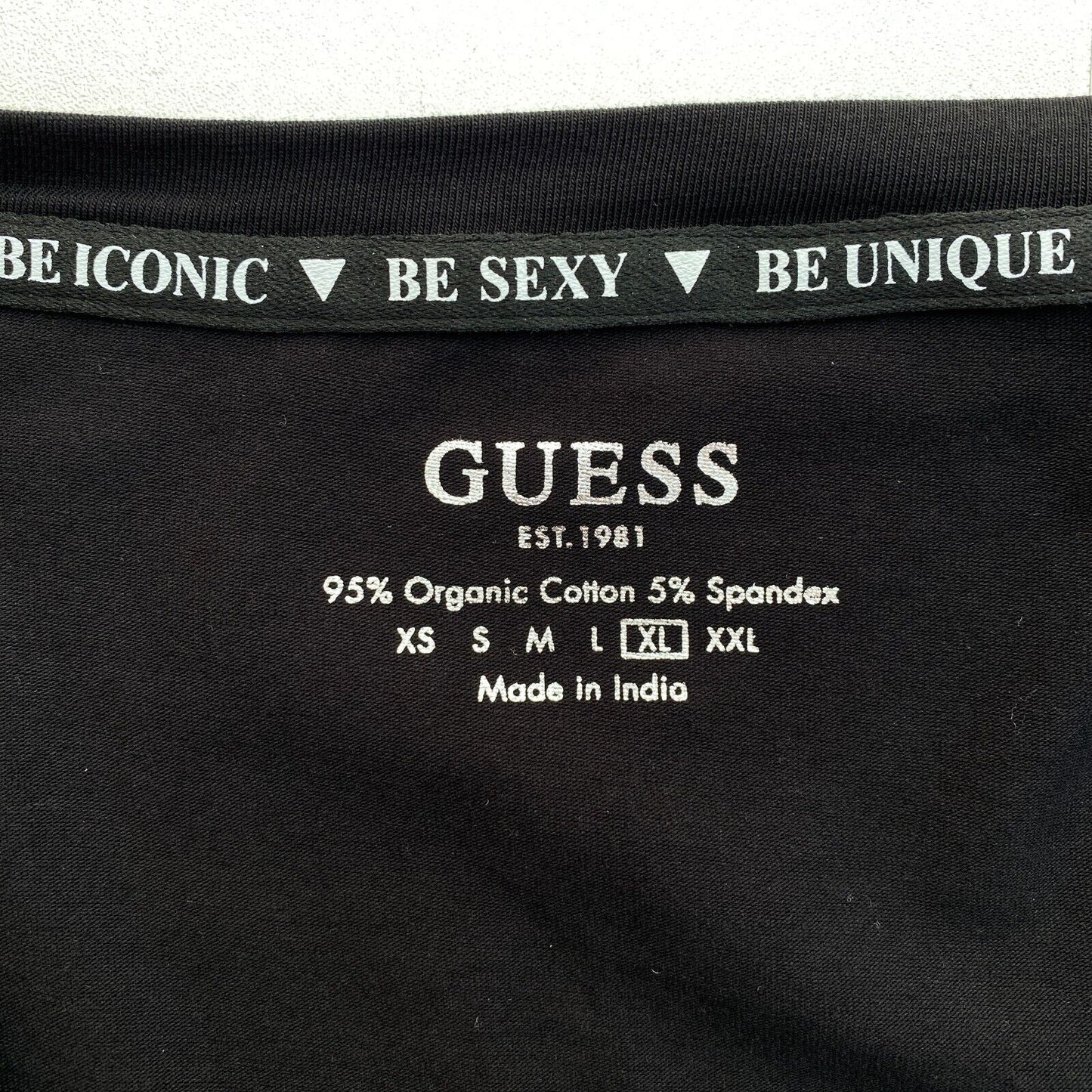 GUESS Women Black Logo Scoop Neck Long Sleeves T Shirt Size XL