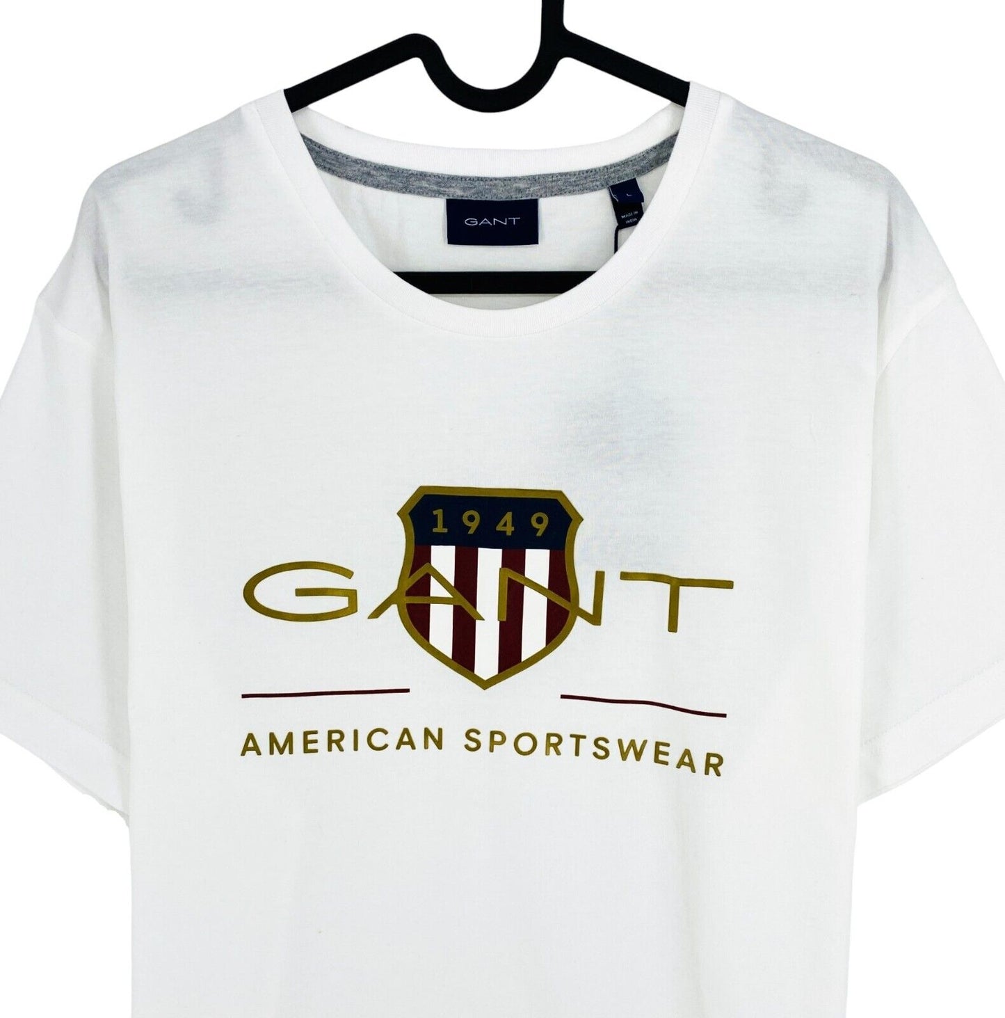 GANT Men White Archive Shield Crew Neck Short Sleeves T Shirt Size L