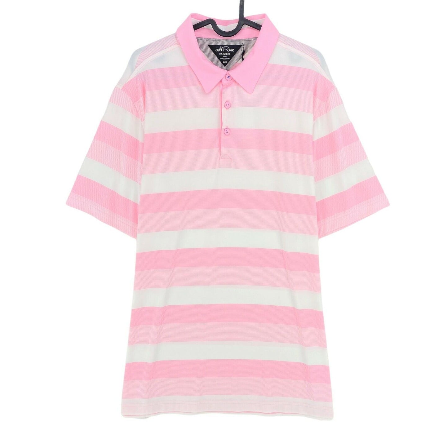 Adidas Adipure Golf Pink gestreiftes Poloshirt Größe M