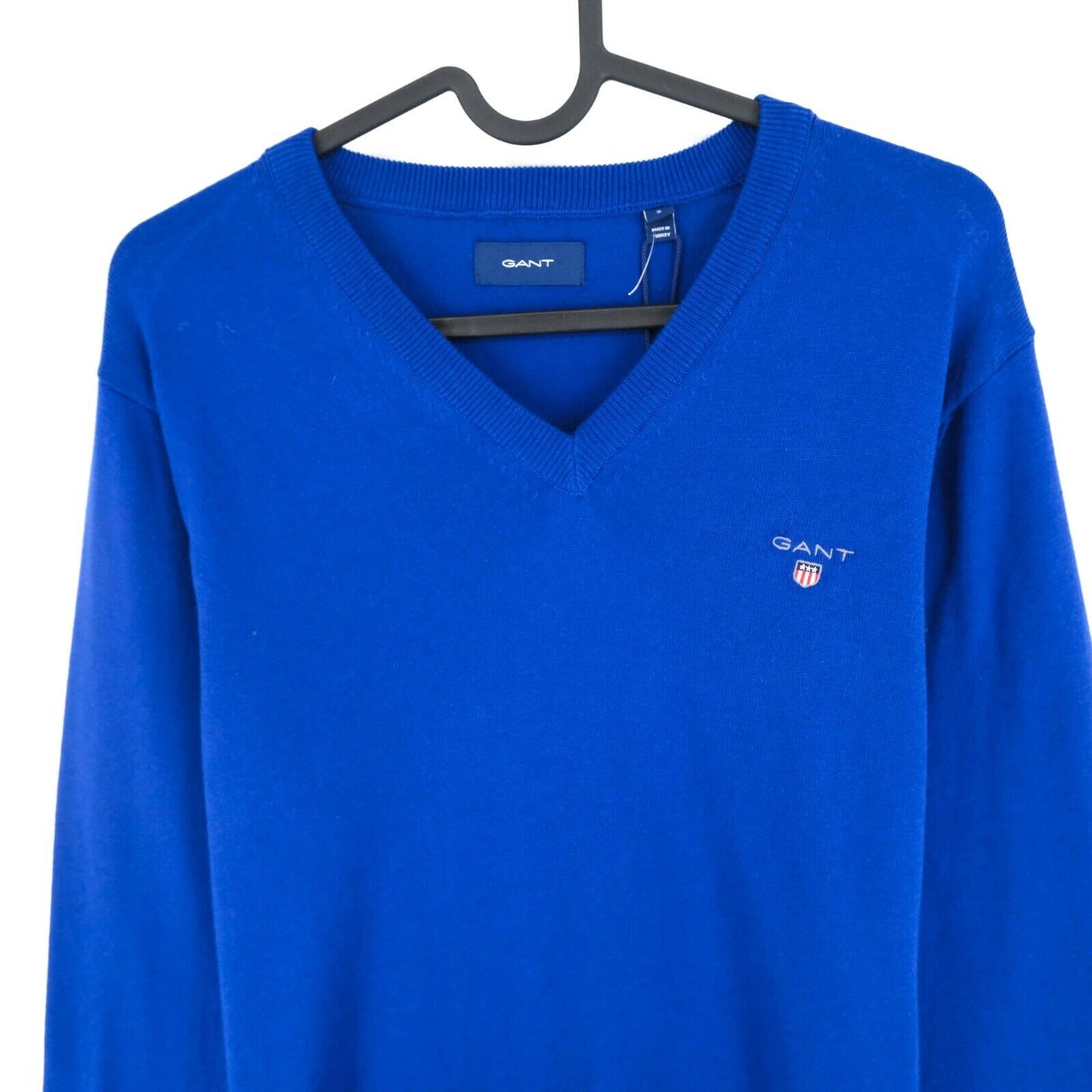 GANT Bright Blue V Neck Cotton Jumper Sweater Size S