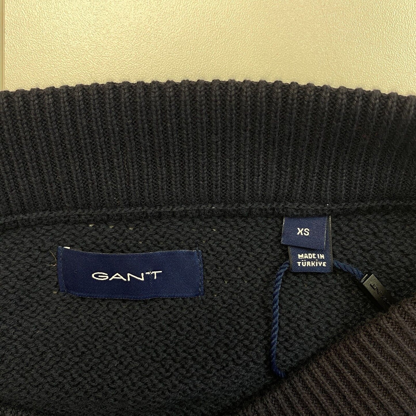 GANT Navy Blue Cotton Texture Boat Neck Sweater Pullover Size XS