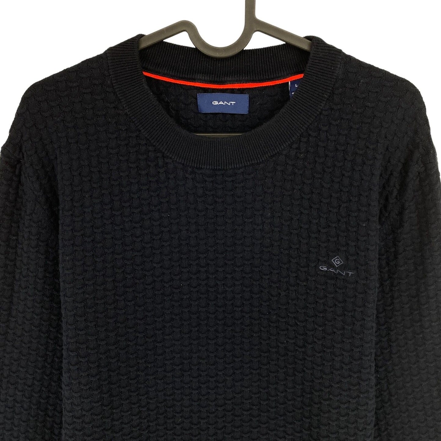 GANT Navy Blue Texture Crew Neck Sweater Jumper Size L