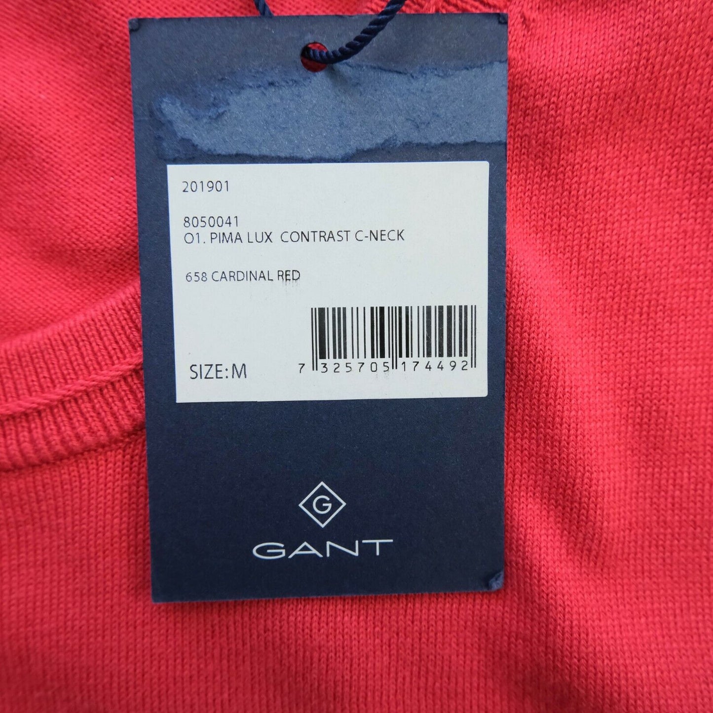 GAN Red Pima Lux Contrast Crew Neck Jumper Sweater Size M