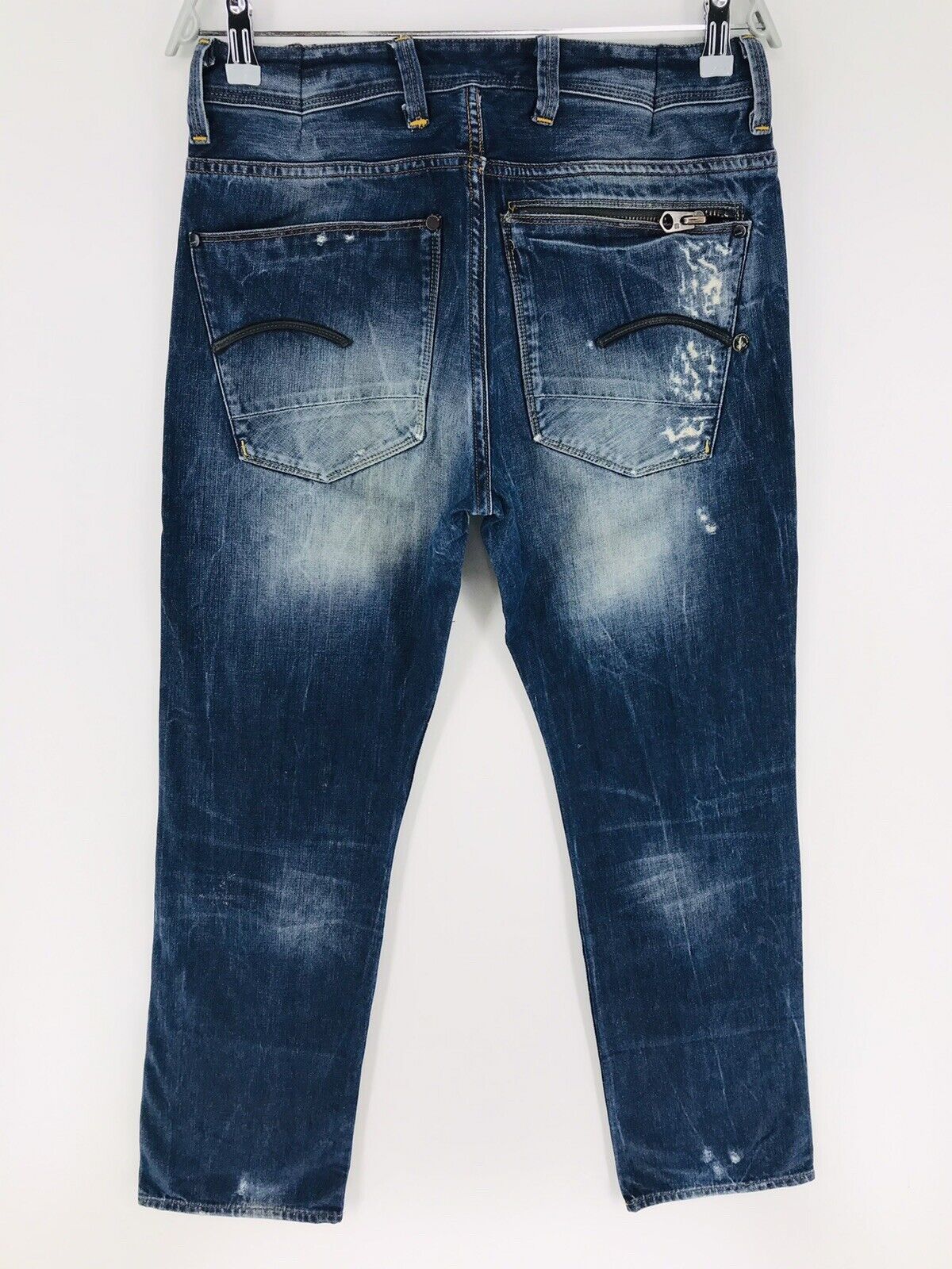 G-STAR RAW 3301 ATTACC Blue Regular Straight Fit Distressed Ripped Jeans W29 L32