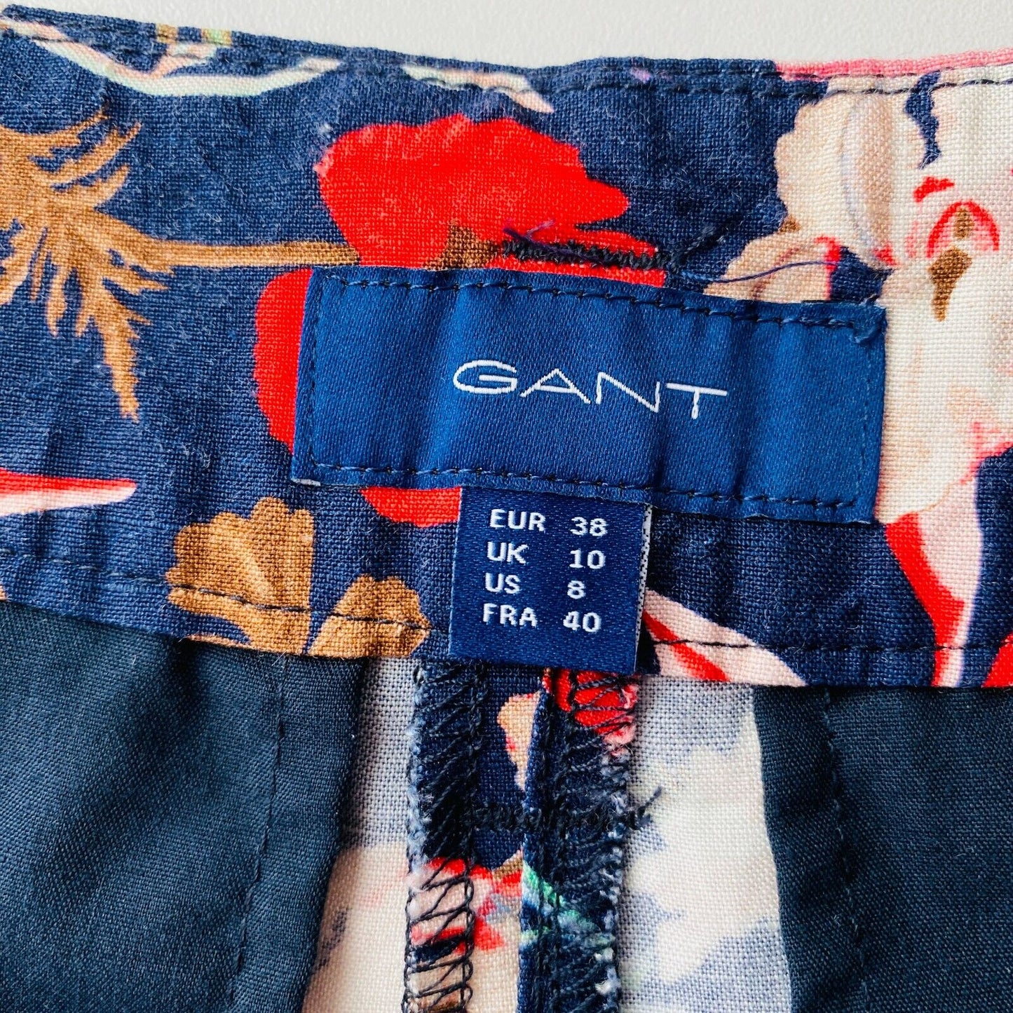 GANT Women Blue Floral Relaxed Straight Fit Cropped Pants EUR 38 UK 10 US 8 W28