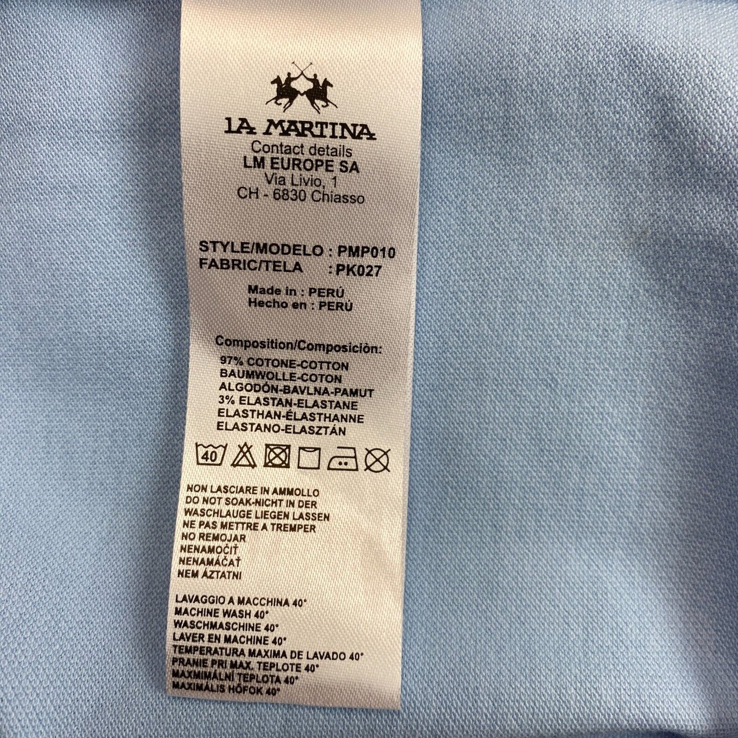 LA MARTINA Light Blue Tanguis Stretch Short Sleeves Polo Shirt Size M