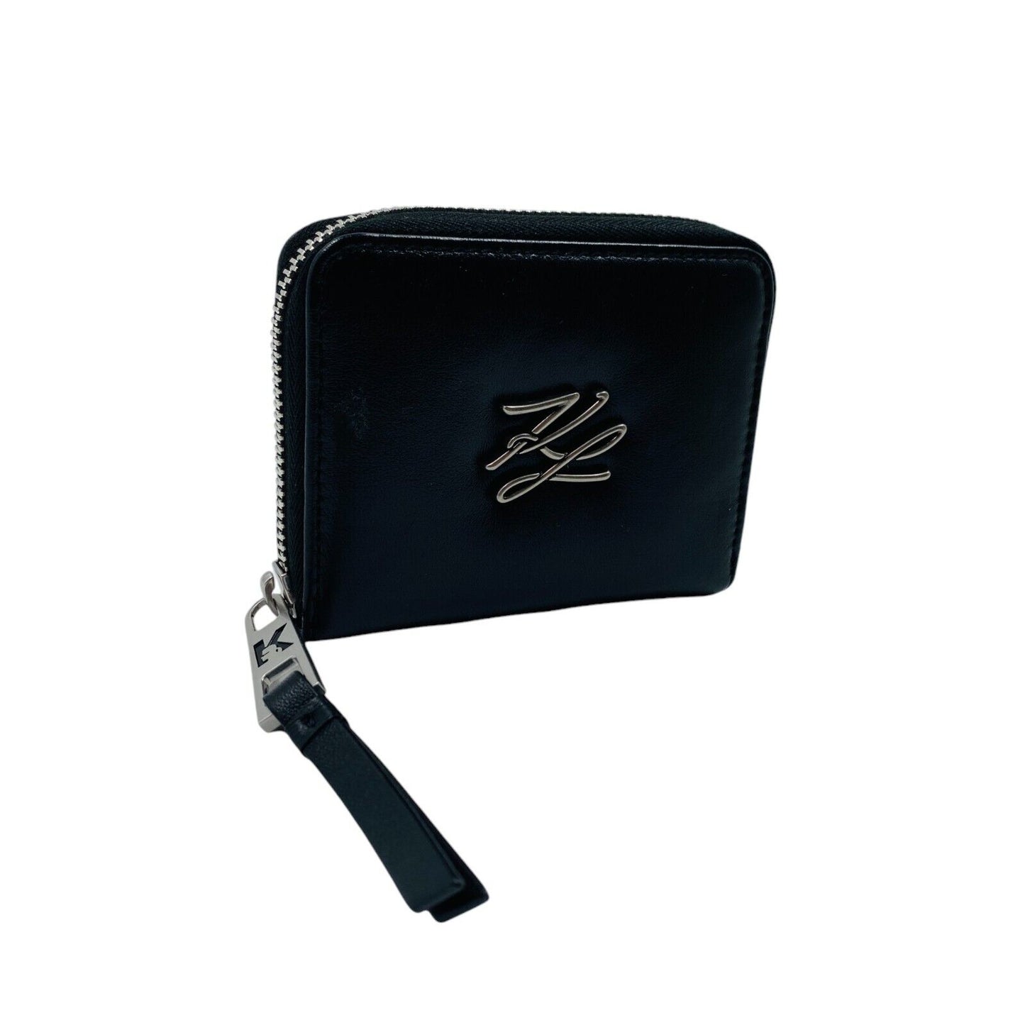 Karl Lagerfeld Black Women Zip Around Lamb Leather Wallet