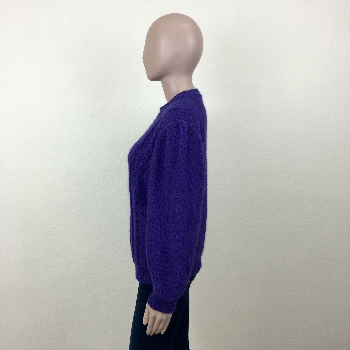 vintage Rétro années 80 90 Violet Fluffy Chunky Sweater Jumper EUR 38 US 8 UK 10