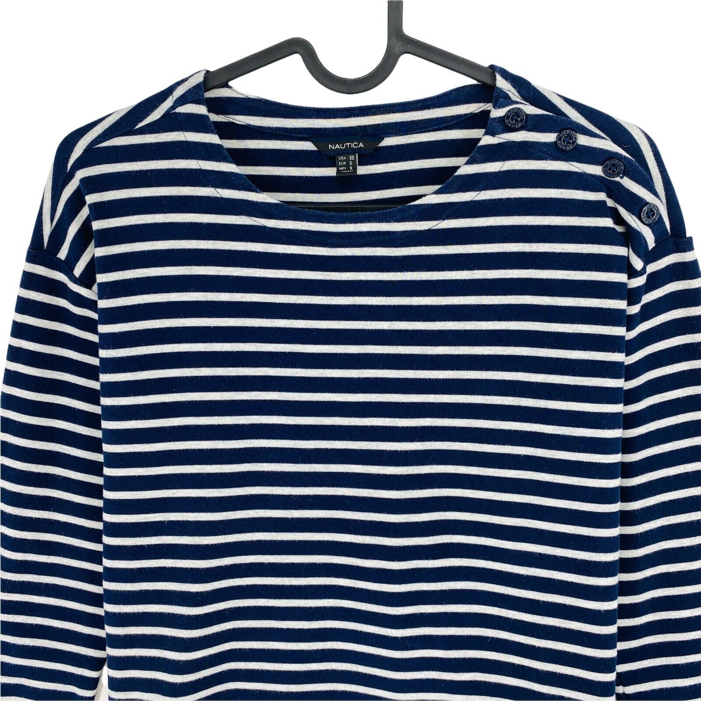 NAUTICA Navy Blue Striped Long Sleeves Crew Neck Blouse T Shirt Size S