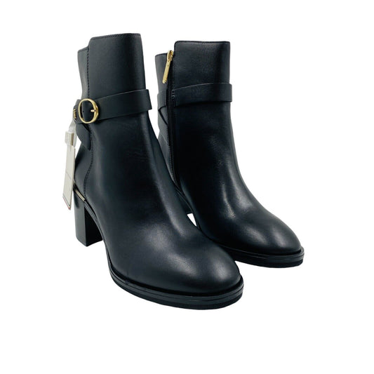 Tommy Hilfiger Women Black Belted Leather Heeled Boots EUR 39 US 8.5 UK 6