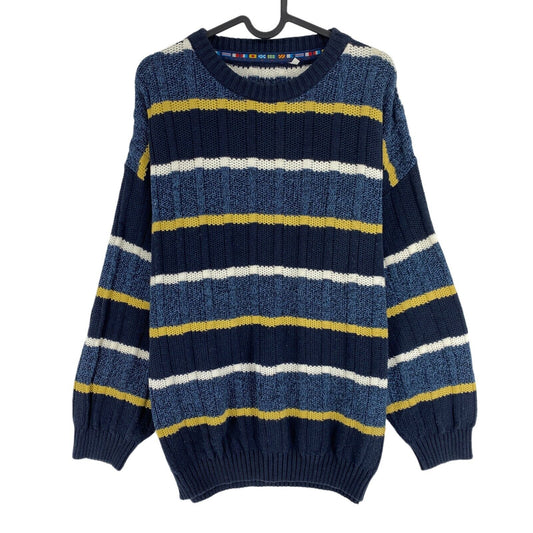 Cosby vintage Rétro années 90 Bleu Marine Rayé Pull Pull Taille EU 50 UK/US 40