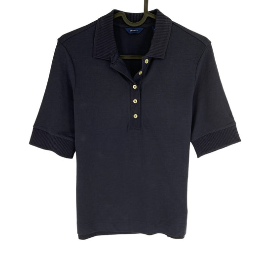 GANT Women Navy Blue Reg Detail Collared Short Sleeves Polo Shirt Size XS