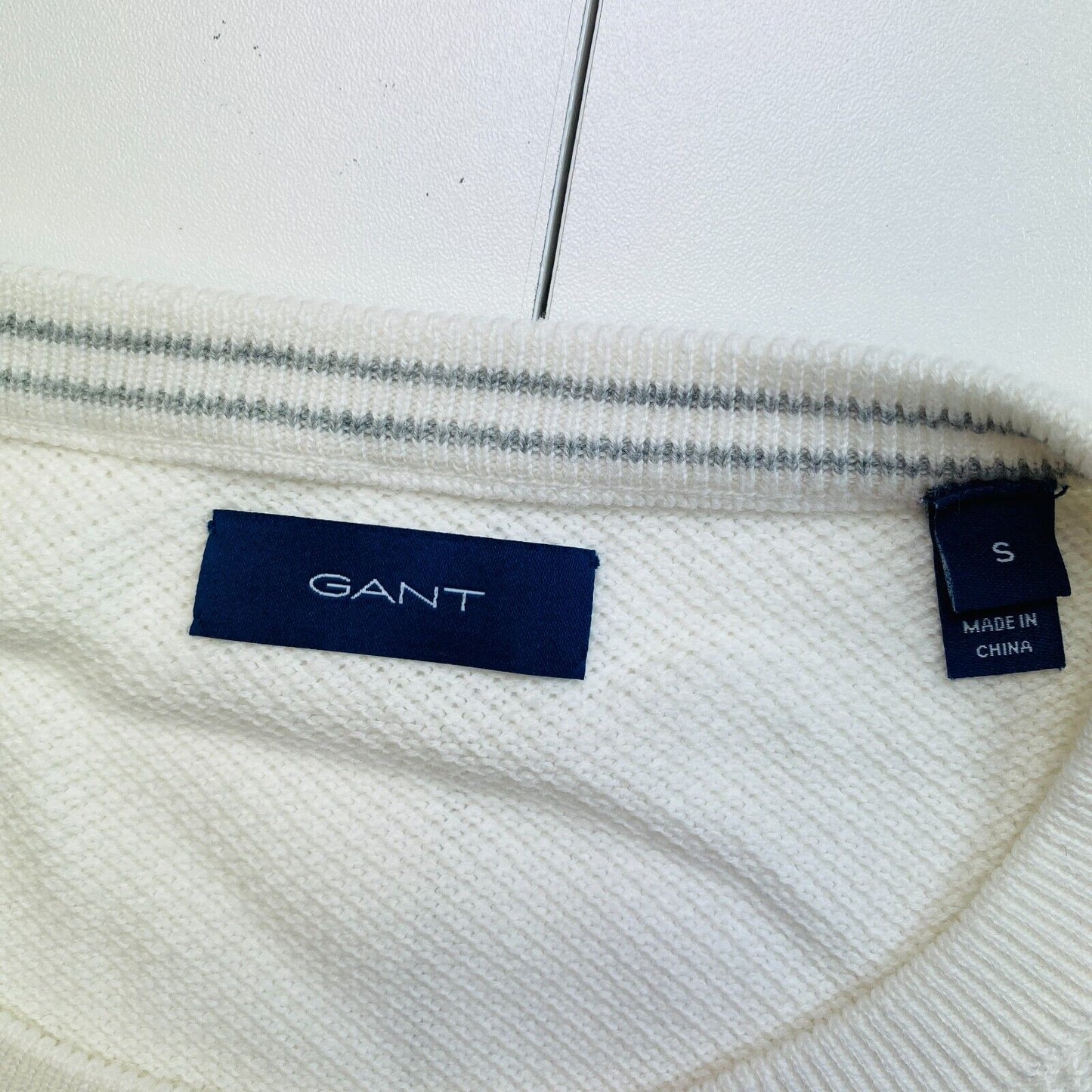 GANT White Cotton Pique Crew Neck Jumper Sweater Size S