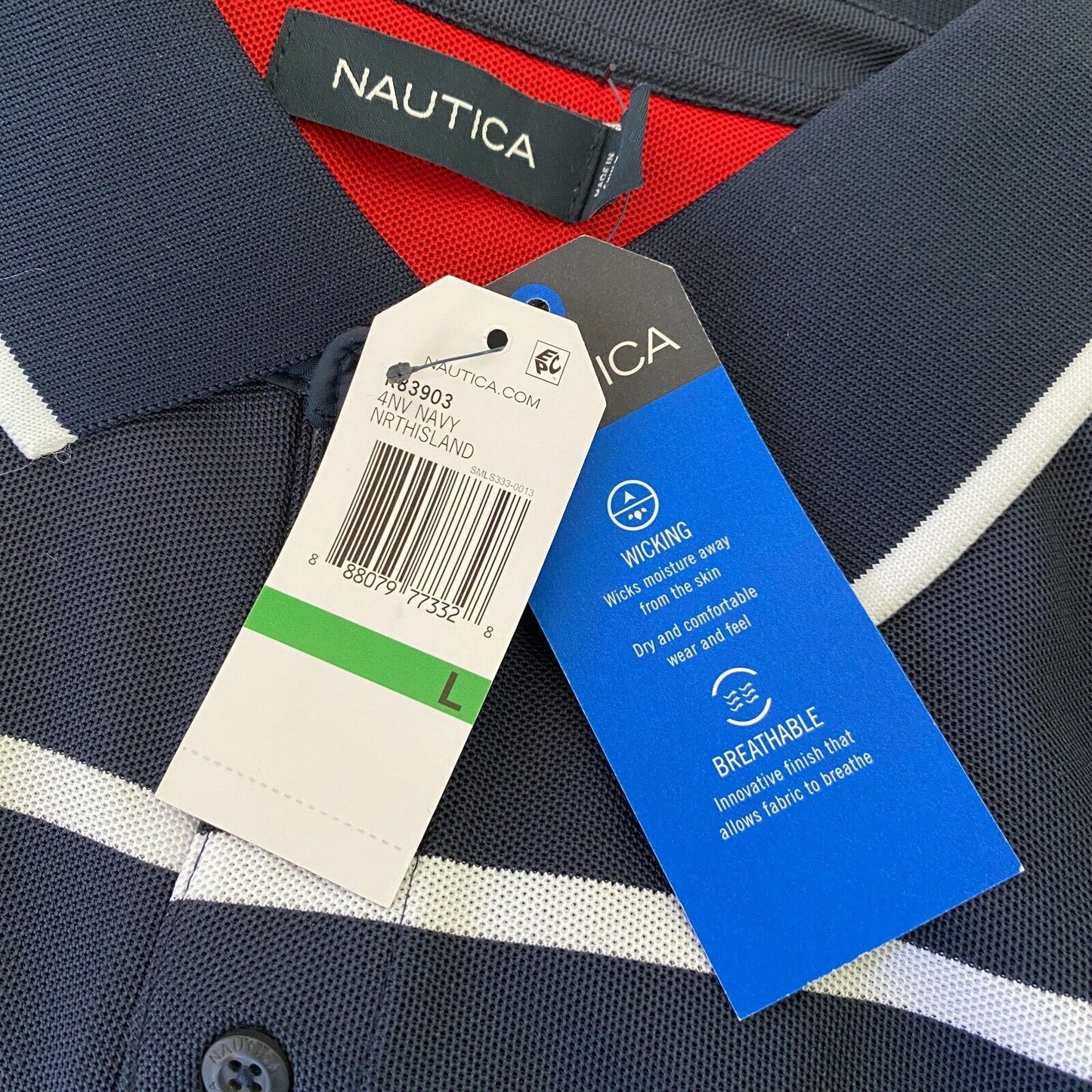 NAUTICA Polo-T-Shirt, gestreift, Marineblau, Größe L