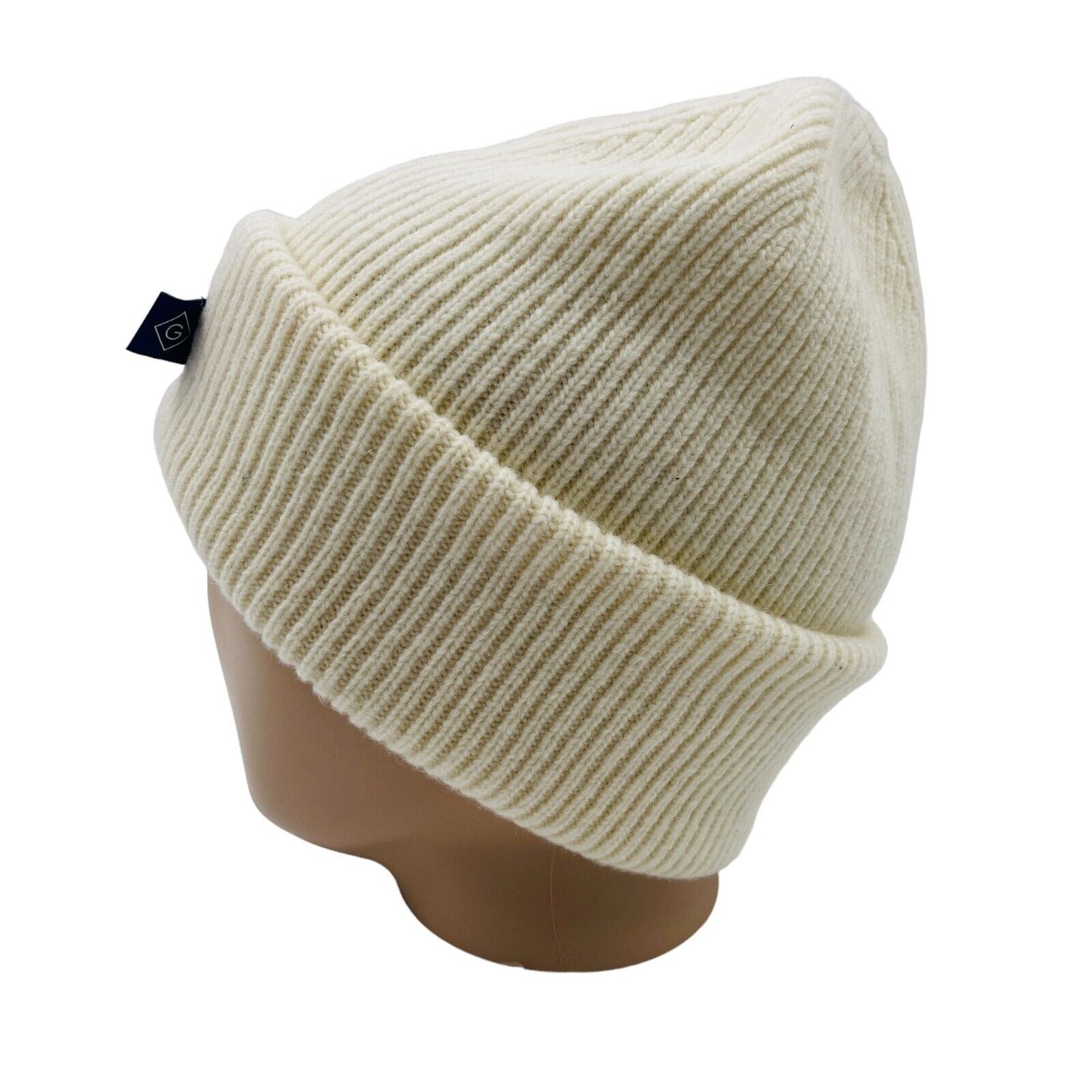 GANT Cream White Wool Blend Rib Knit Beanie Hat One Size