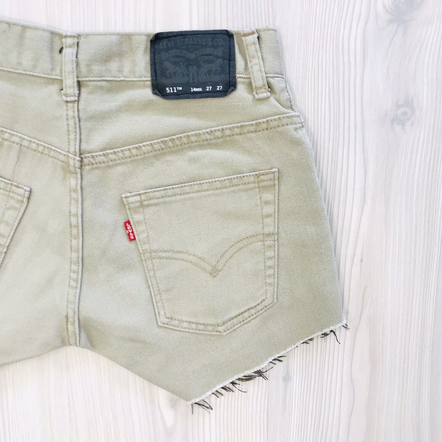 Levi's Commuter 511 Women’s Custom Made Beige Slim Fit Cut-Off Shorts W27 14 REG